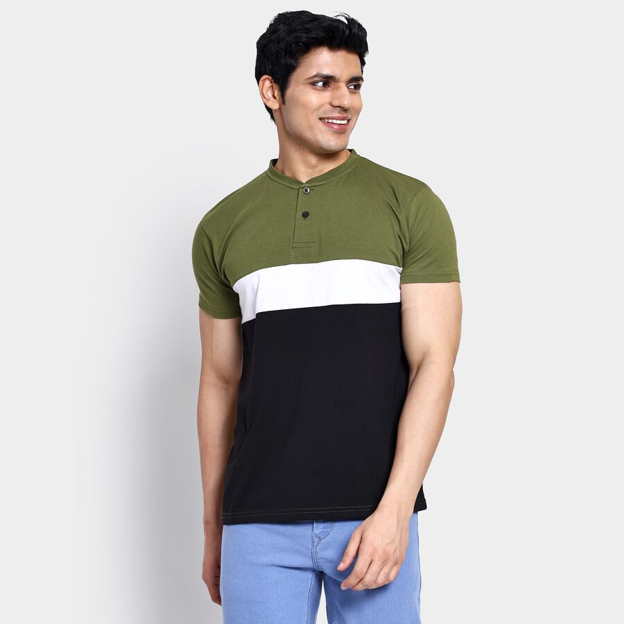 Men's Henley Half Sleeves T-Shirt , Olive, large image number null